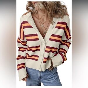 EVALESS Women's Striped Cardigan Sweaters Trendy Lightweight Cropped Casual XL